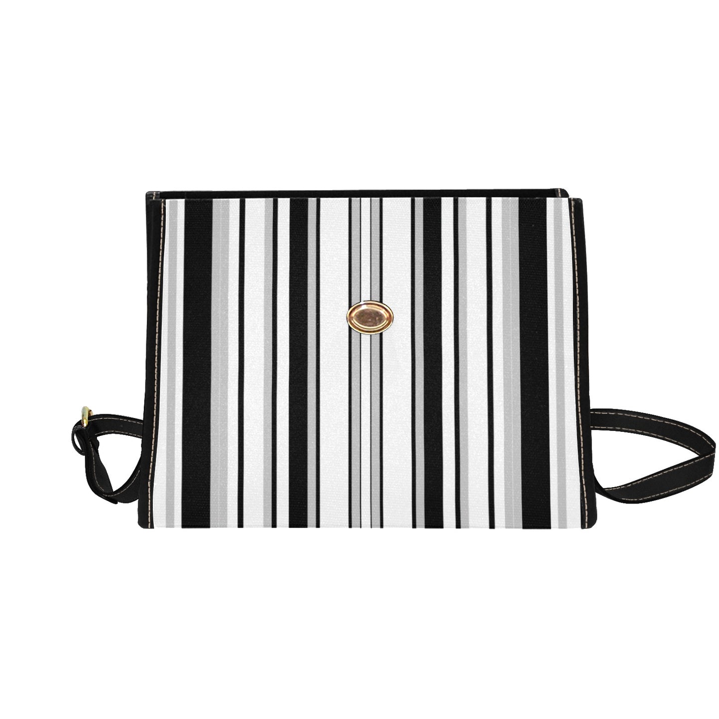 Women's Monochrome Stripe Print Handbag with Shoulder Strap