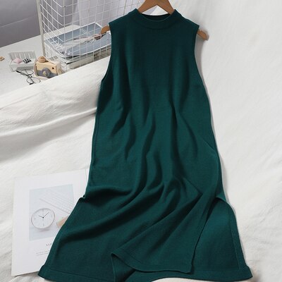 Women's Pullover Knitted Sleeveless Split Leg Long Dress