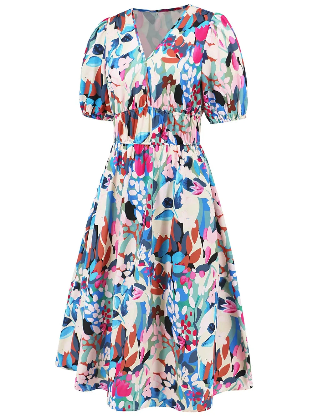 Women's Ruched Floral Print Flare Midi Dress