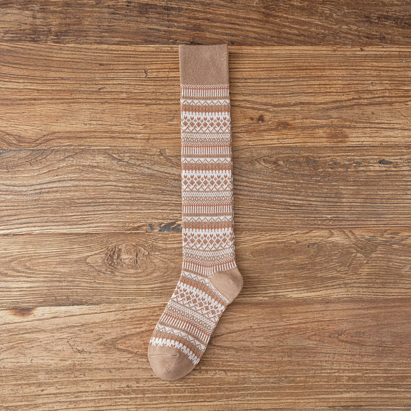 Women's Striped Cotton Knee High Socks Warm Casual Footwear