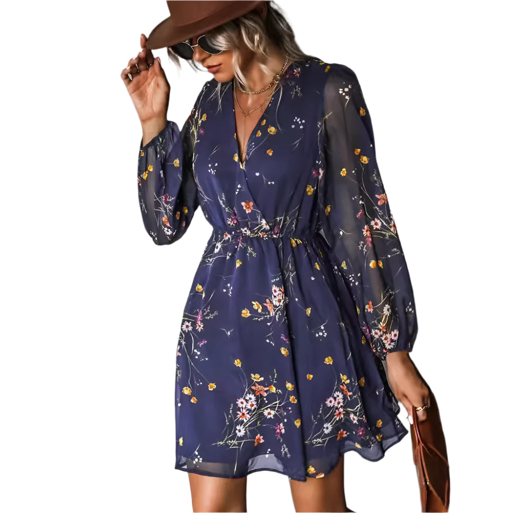 Women's Floral Chiffon Long Sleeve Ditsy Mini Dress