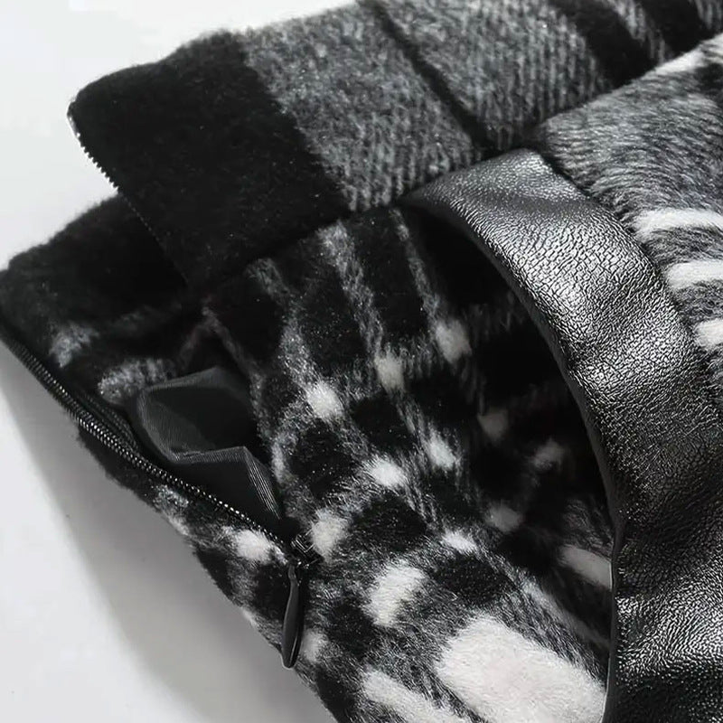 Women's Black and White Plaid Tweed Style Skirt Maxi Length A-line Flare with Pockets