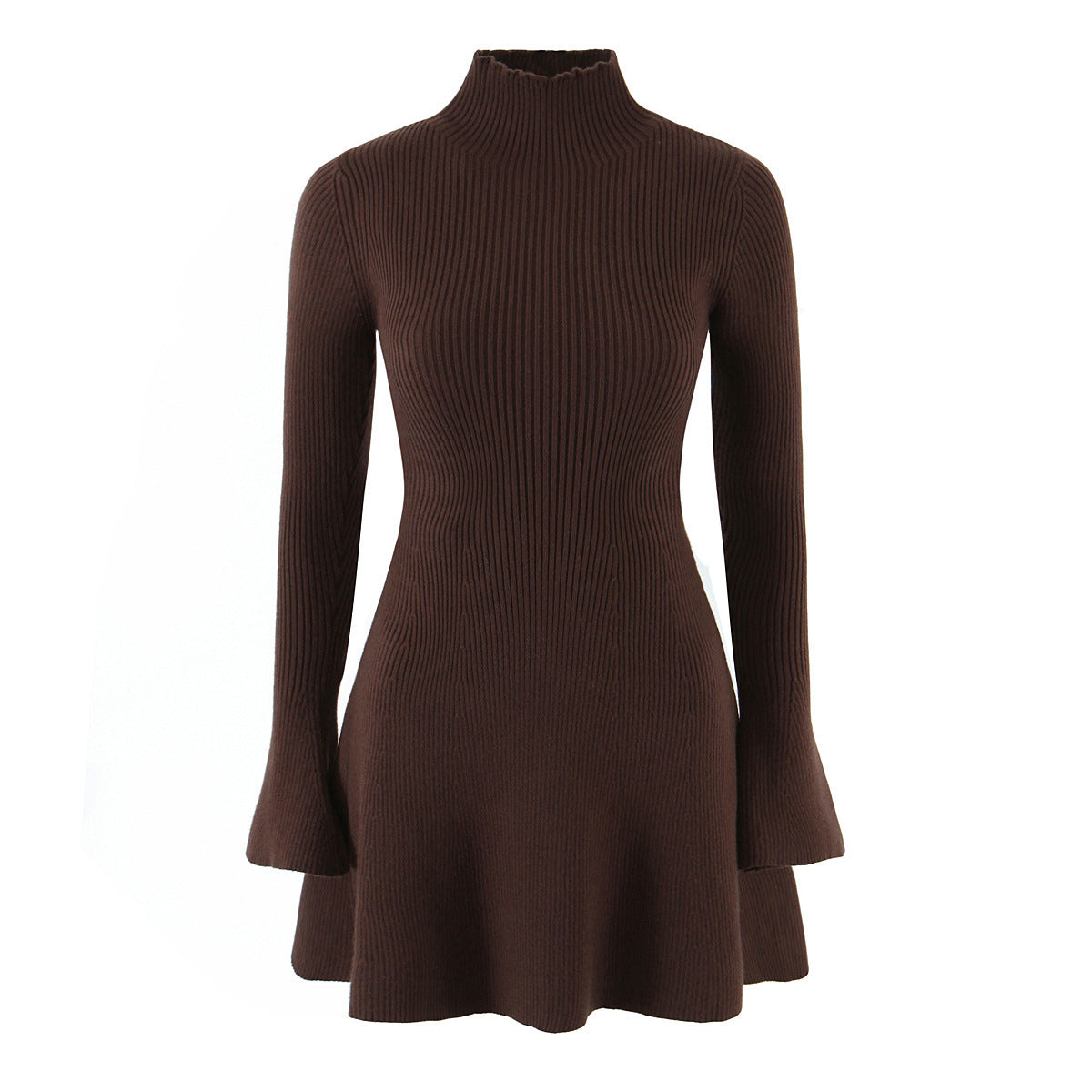 Women's Ribbed Knit High Neck Long Sleeve Dress