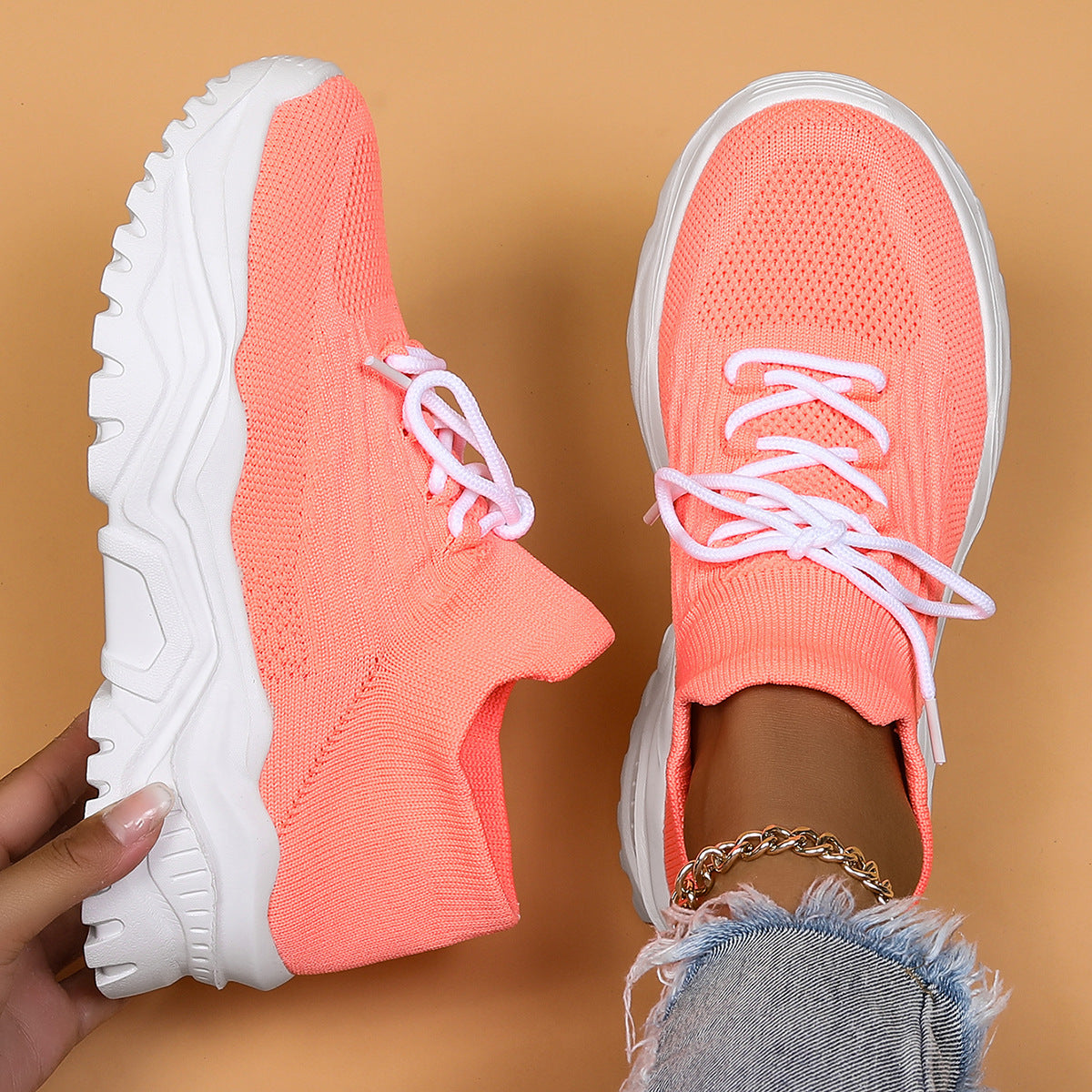 Women's Mesh Lace Up Sock Casual Trainers