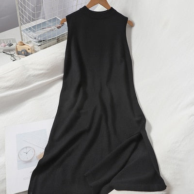 Women's Pullover Knitted Sleeveless Split Leg Long Dress
