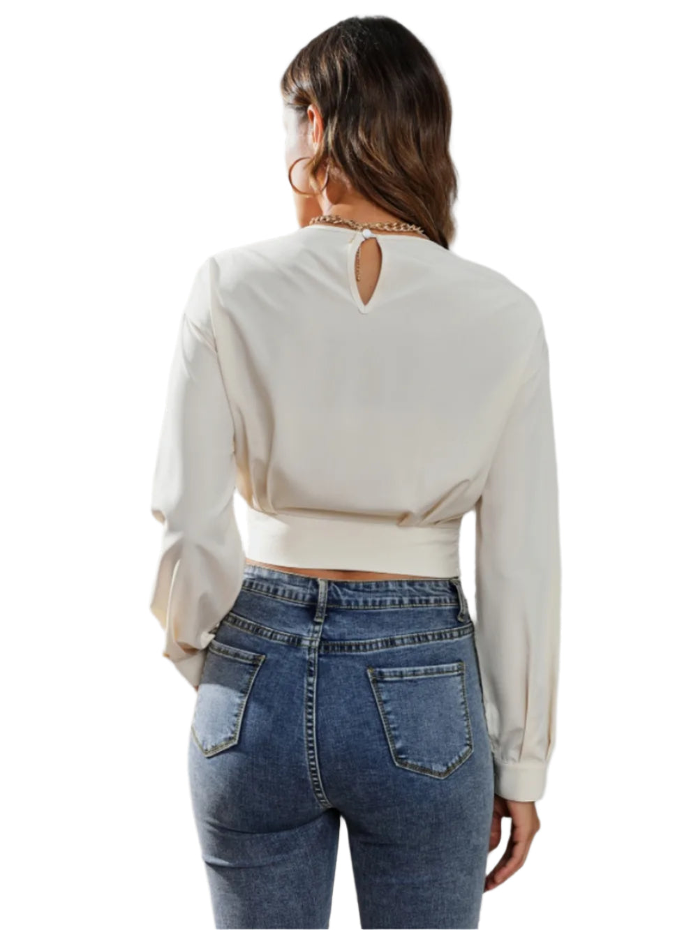 Women's Round Neck Long Sleeve Crop Top