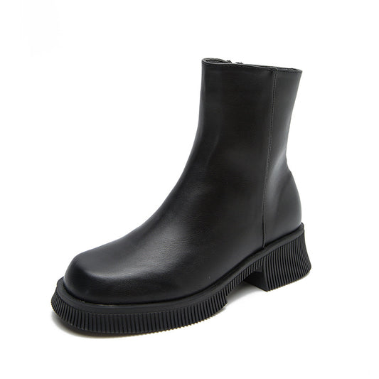 Women's Solid Thick Sole Ankle Boots Chelsea Style