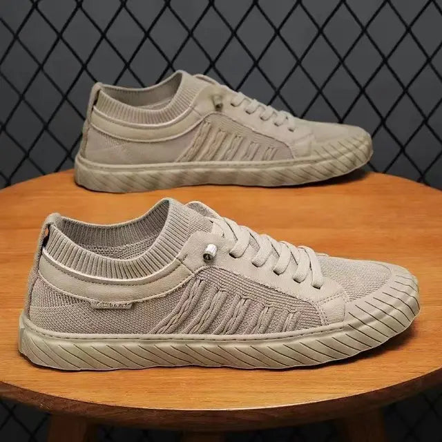 Men's Canvas Knitted Trainers Shoes Lace Up Breathable Leisure Footwear