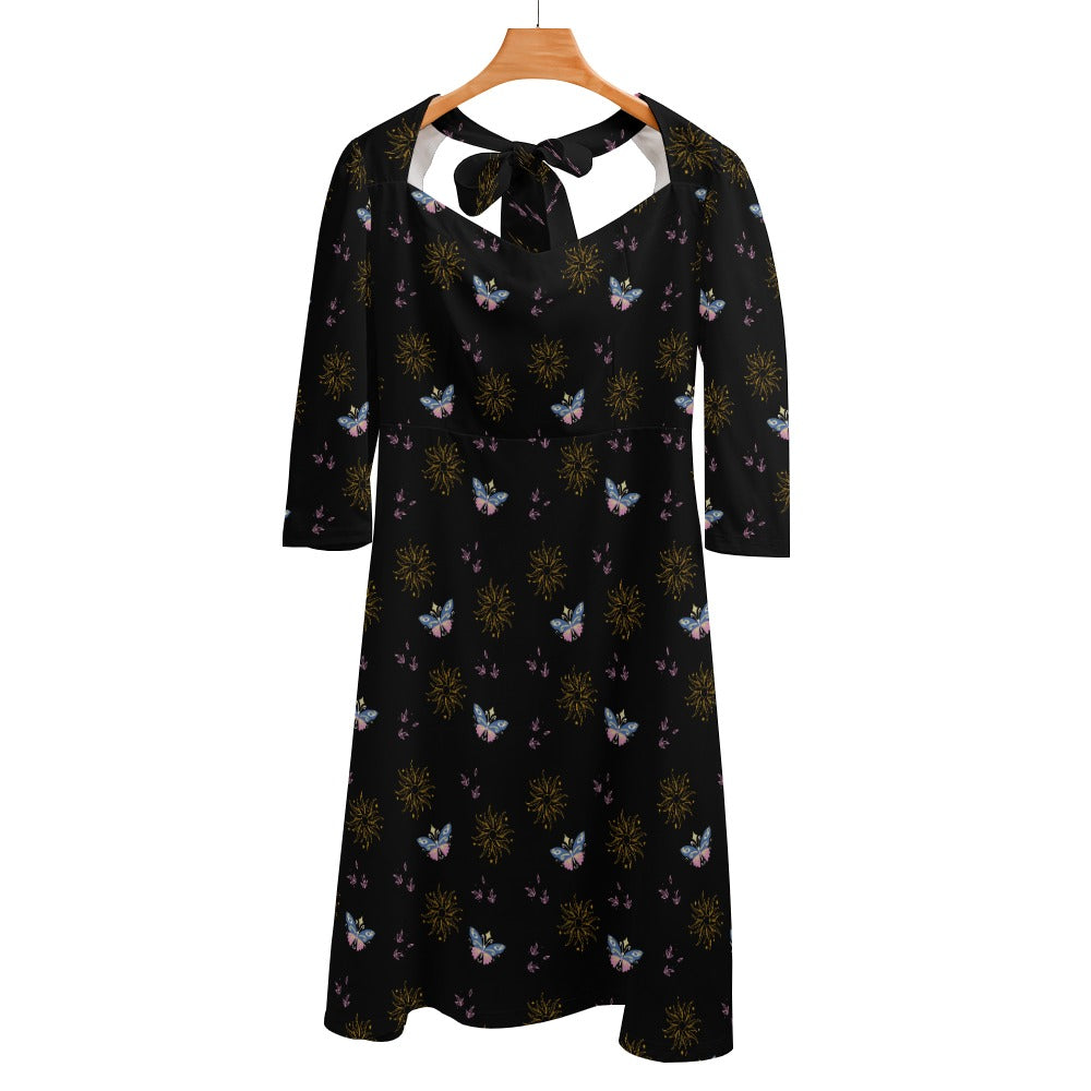 Women's Butterfly Sun Tie Bow Back Fitted Dress