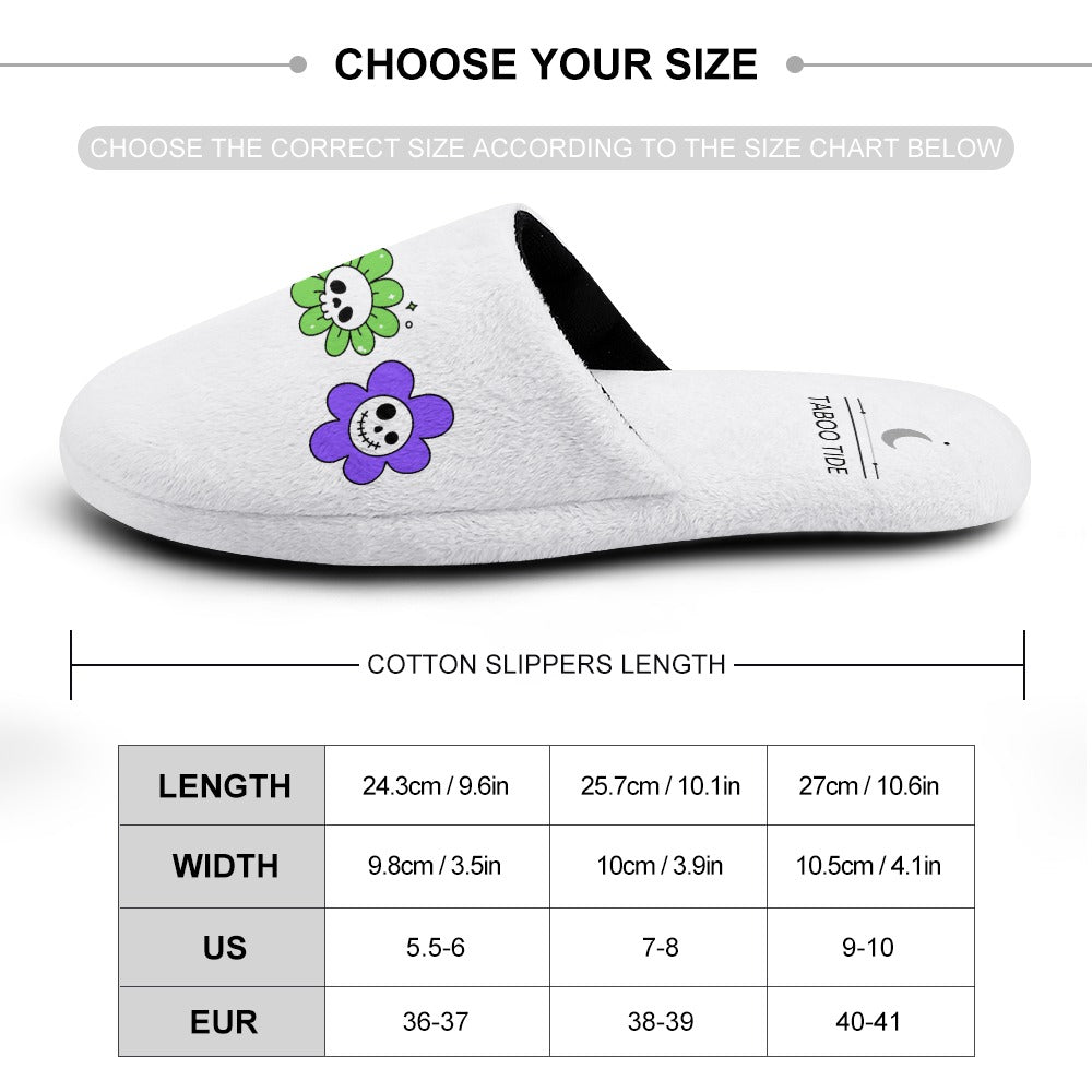 Women's Skeleton Flower Halloween Cotton Flannel Slippers