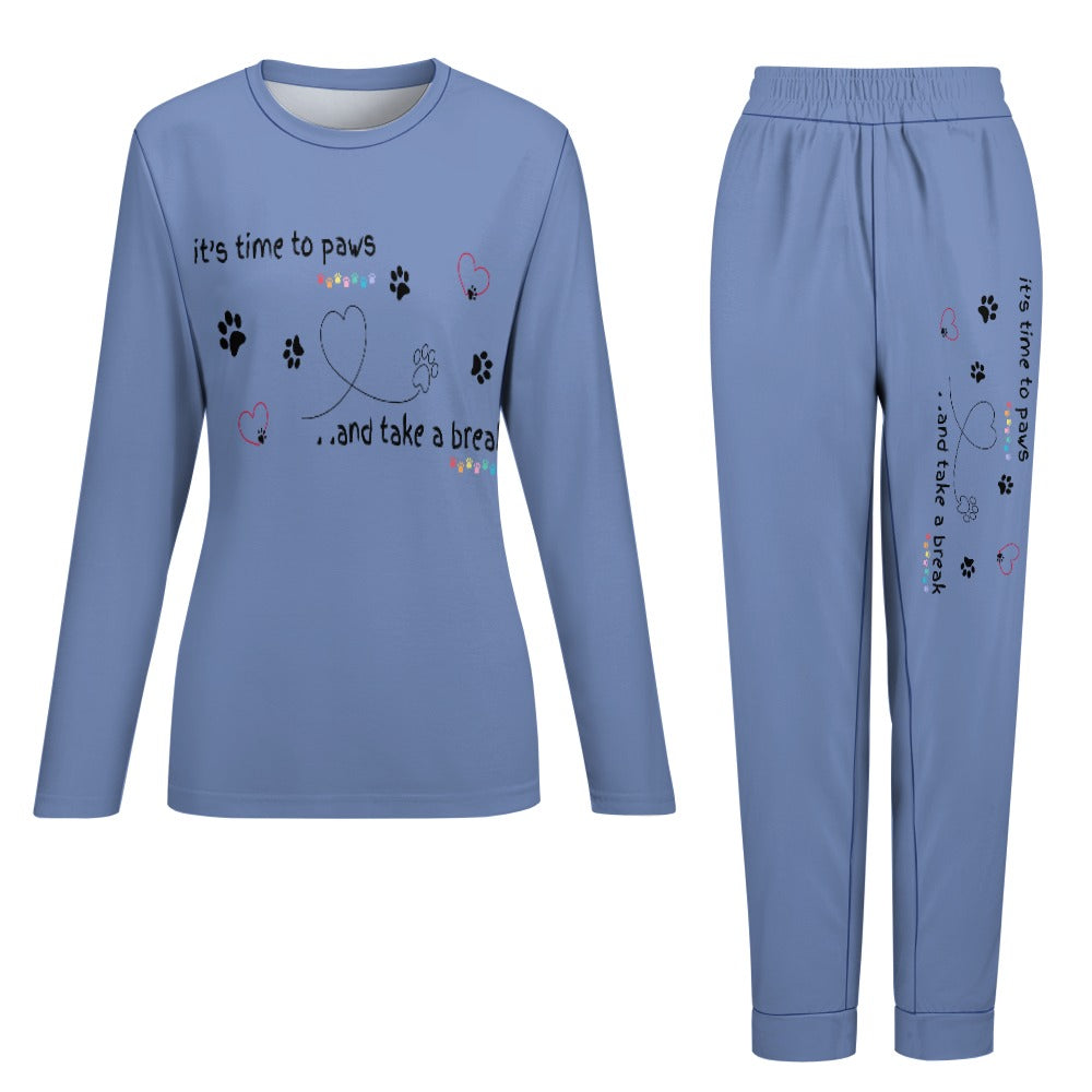 Women's It's Time to Paws Print Two Piece Pyjama Loungewear Set