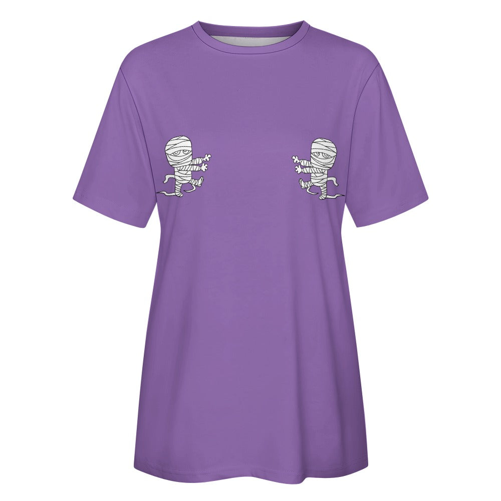 Women's Mummy Print Halloween Cotton Short Sleeve T-Shirt