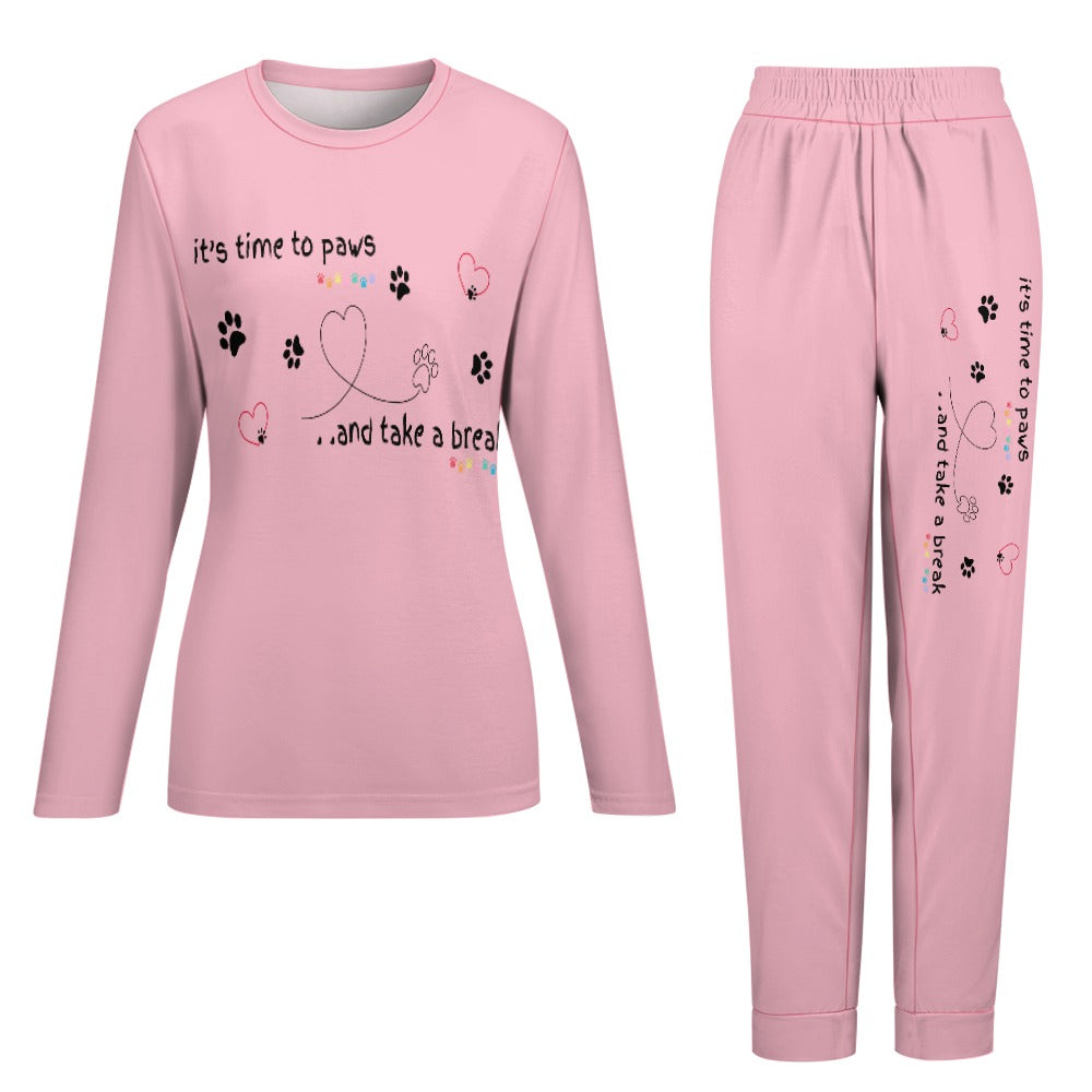 Women's It's Time to Paws Print Two Piece Pyjama Loungewear Set