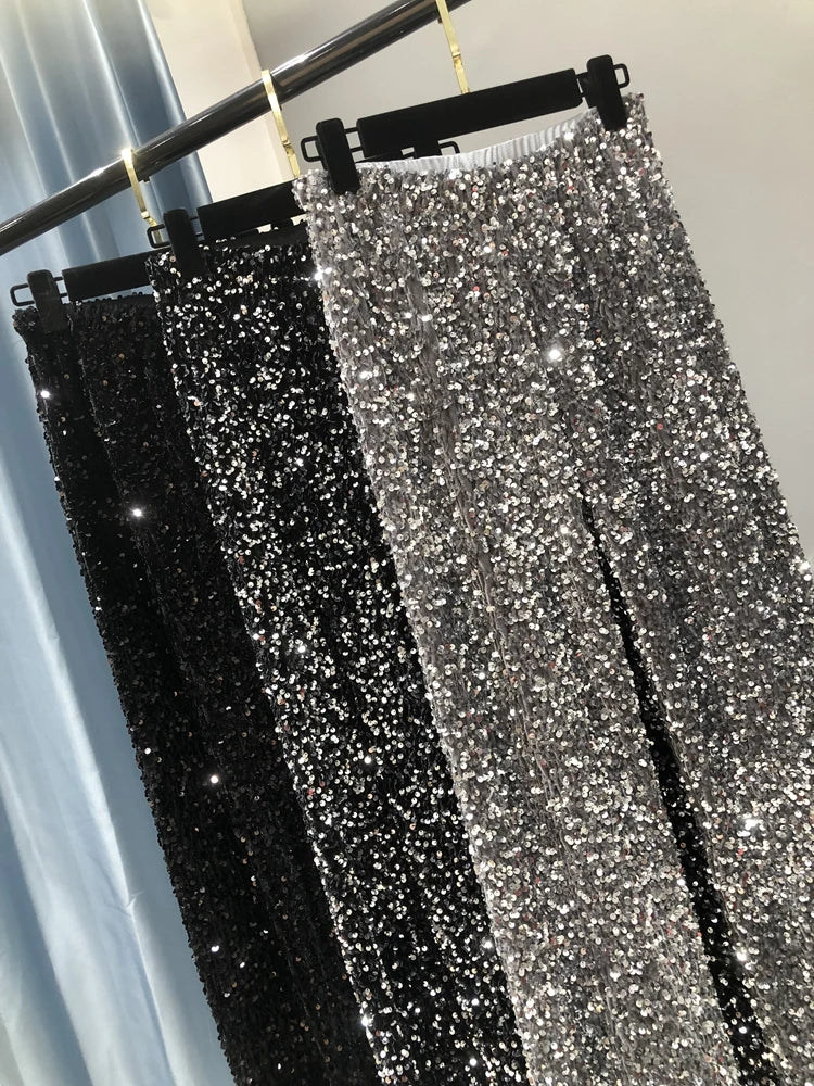 Women's Glitter Sparkling Wide Leg Trousers