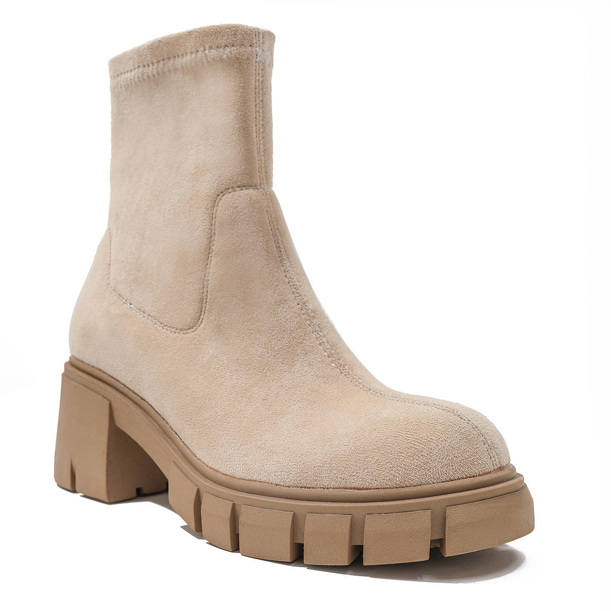 Women's Faux Suede Chunky Sole Pull On Ankle Boots