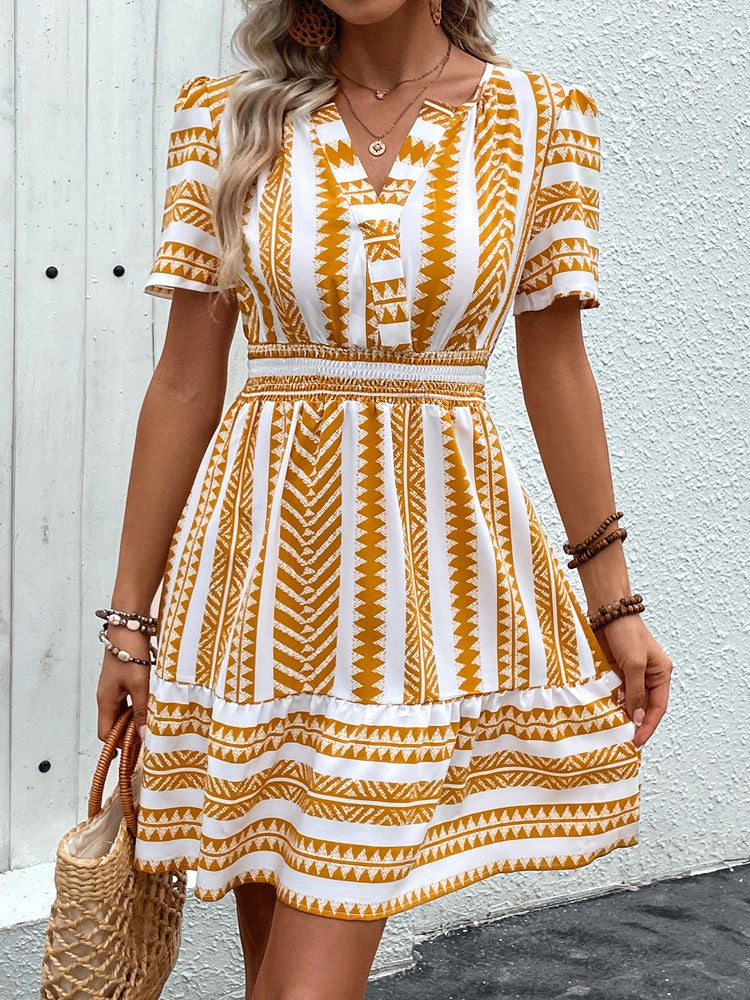 Women's Bohemian Geometric Style Short Fitted Dress