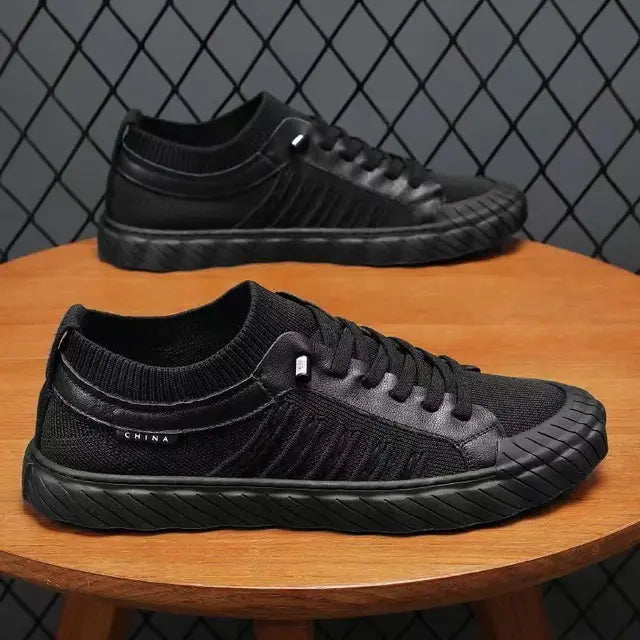 Men's Canvas Knitted Trainers Shoes Lace Up Breathable Leisure Footwear