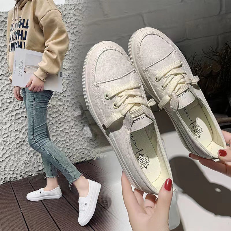Women's Faux Leather White Trainers Lace Up Shoes Casual Footwear