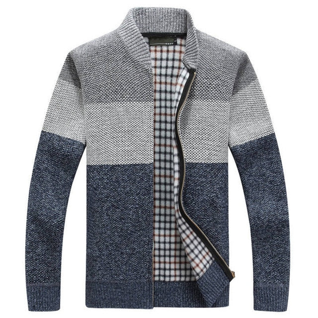 Men's Block Colour Thick Knitted Soft Lined Zipper Cardigan Jacket Outwear Streetwear Autumn Fashion