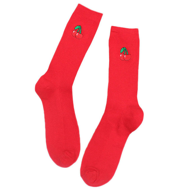 Unisex Knitted Socks Cute Cartoon Fruit Print Avocado Banana Cherry Peach Fun Footwear