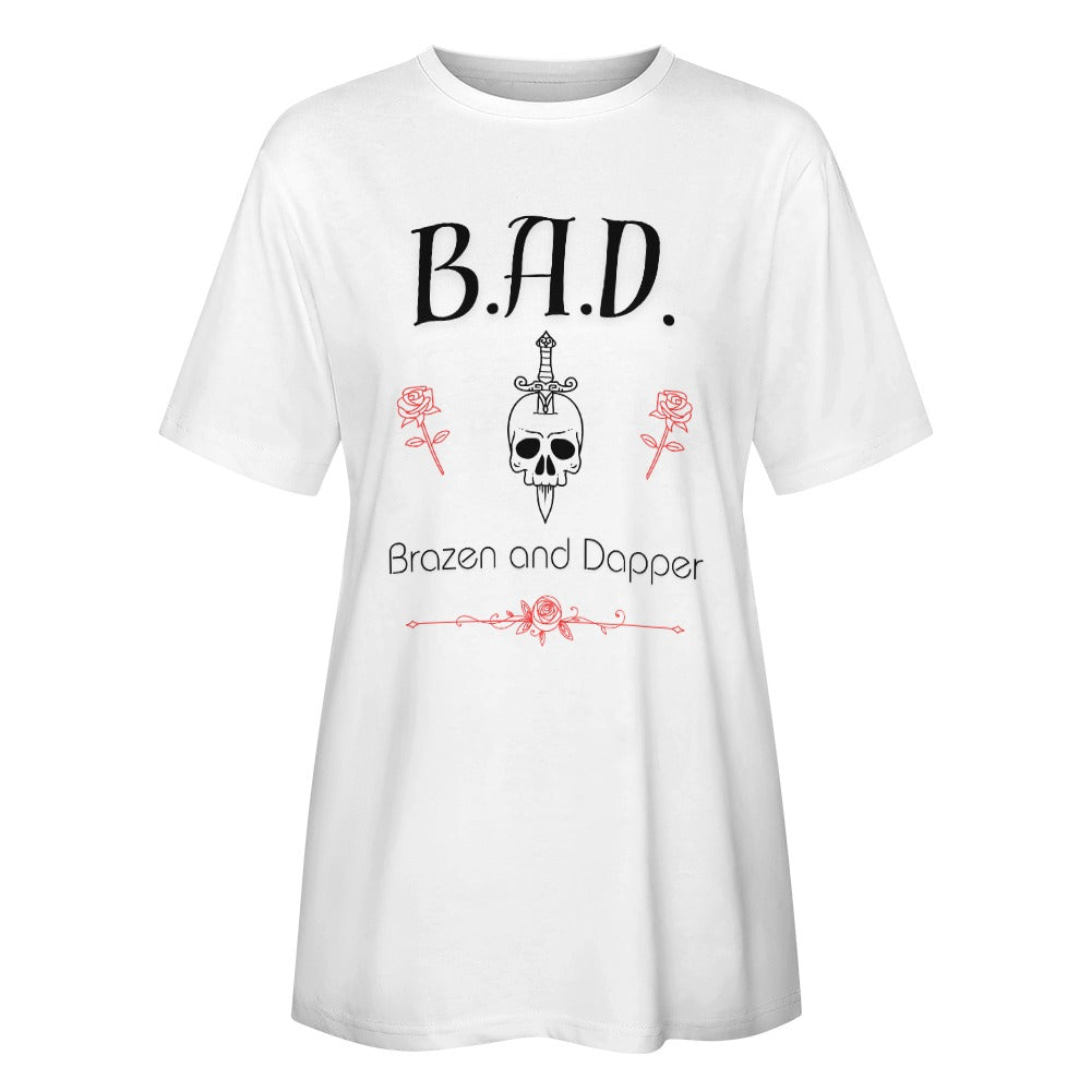 Women's Brazen And Dapper Skull Roses Print Cotton T-Shirt