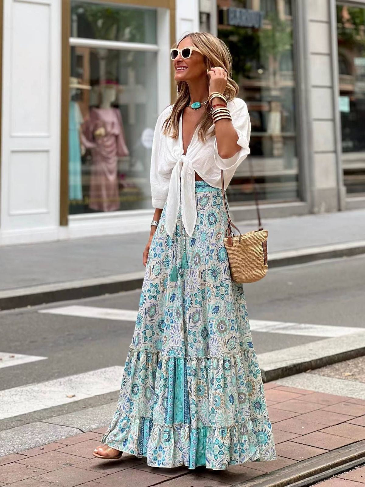 Women's Bohemian Style Abstract Patchwork Maxi Skirt
