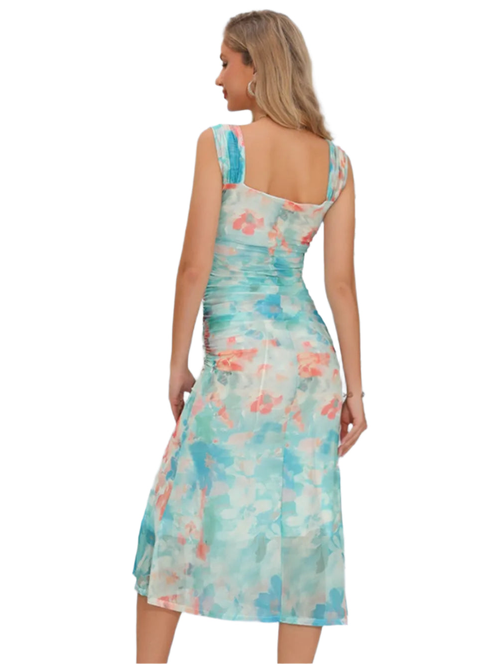 Women's Aqua Abstract Watercolour Print Midi Dress