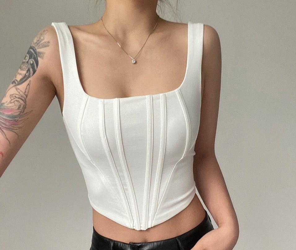 Women's Solid Colour Sexy Crop Corset Style Top Square Neck Fitted Short Vest
