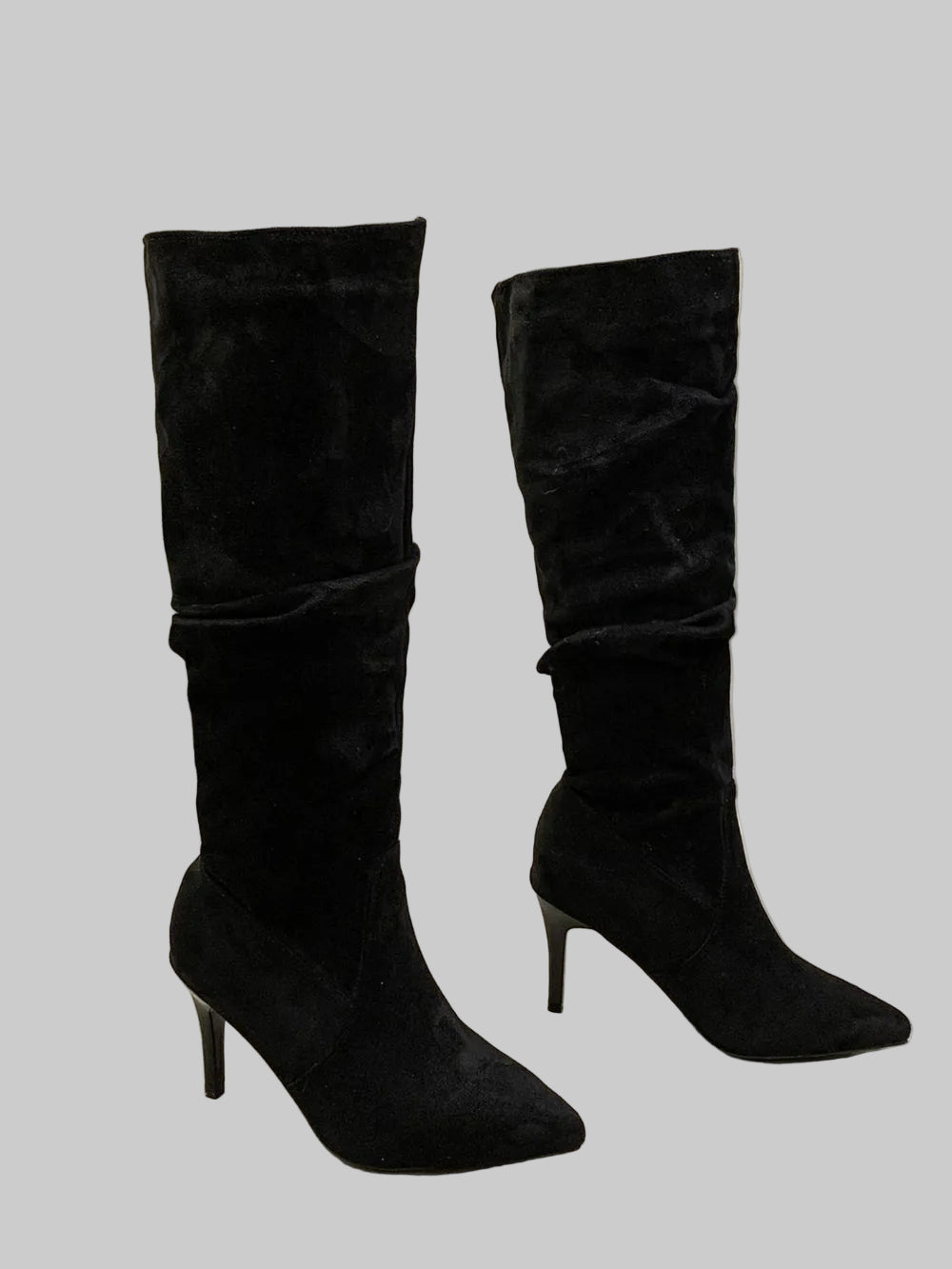 Women's Faux Suede Ruched Pull On Knee High Boots