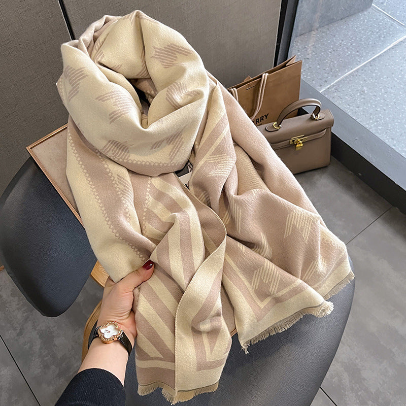 Women's Geometric Print Pashmina Fringed Edge Scarf