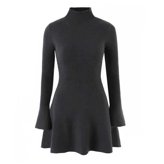 Women's Ribbed Knit High Neck Long Sleeve Dress