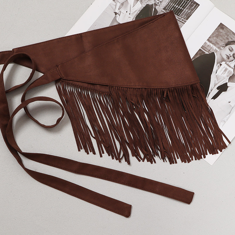 Women's Velvet Bohemian Wide Waistband Buckle Belt With Tassels