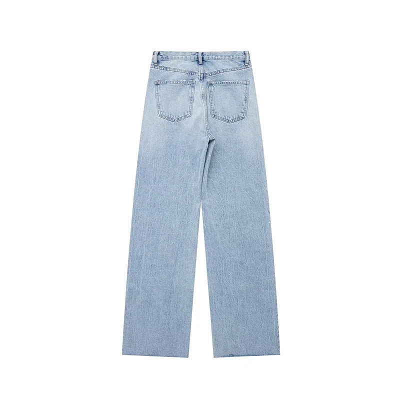 Women's Frayed Hem Ripped Wide Leg Jeans