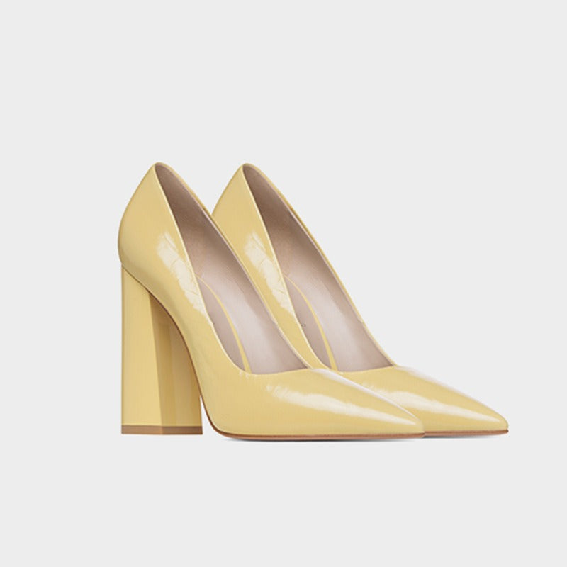 Women's Patent Leather Pointed Toe Thick High Heel Shoes