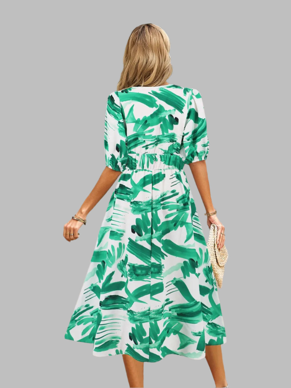 Women's Ruched Floral Print Flare Midi Dress