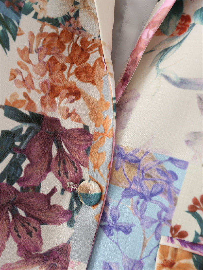 Women's Floral Print Patchwork Blazer