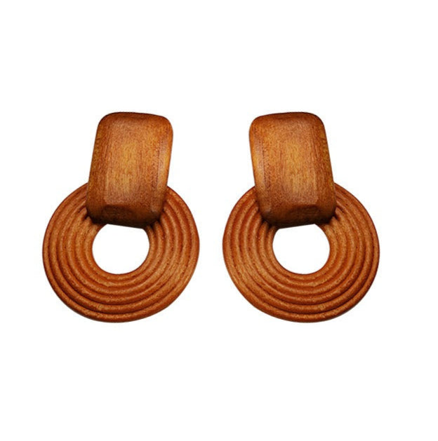Women's Wooden Bohemian Geometric Round Earrings