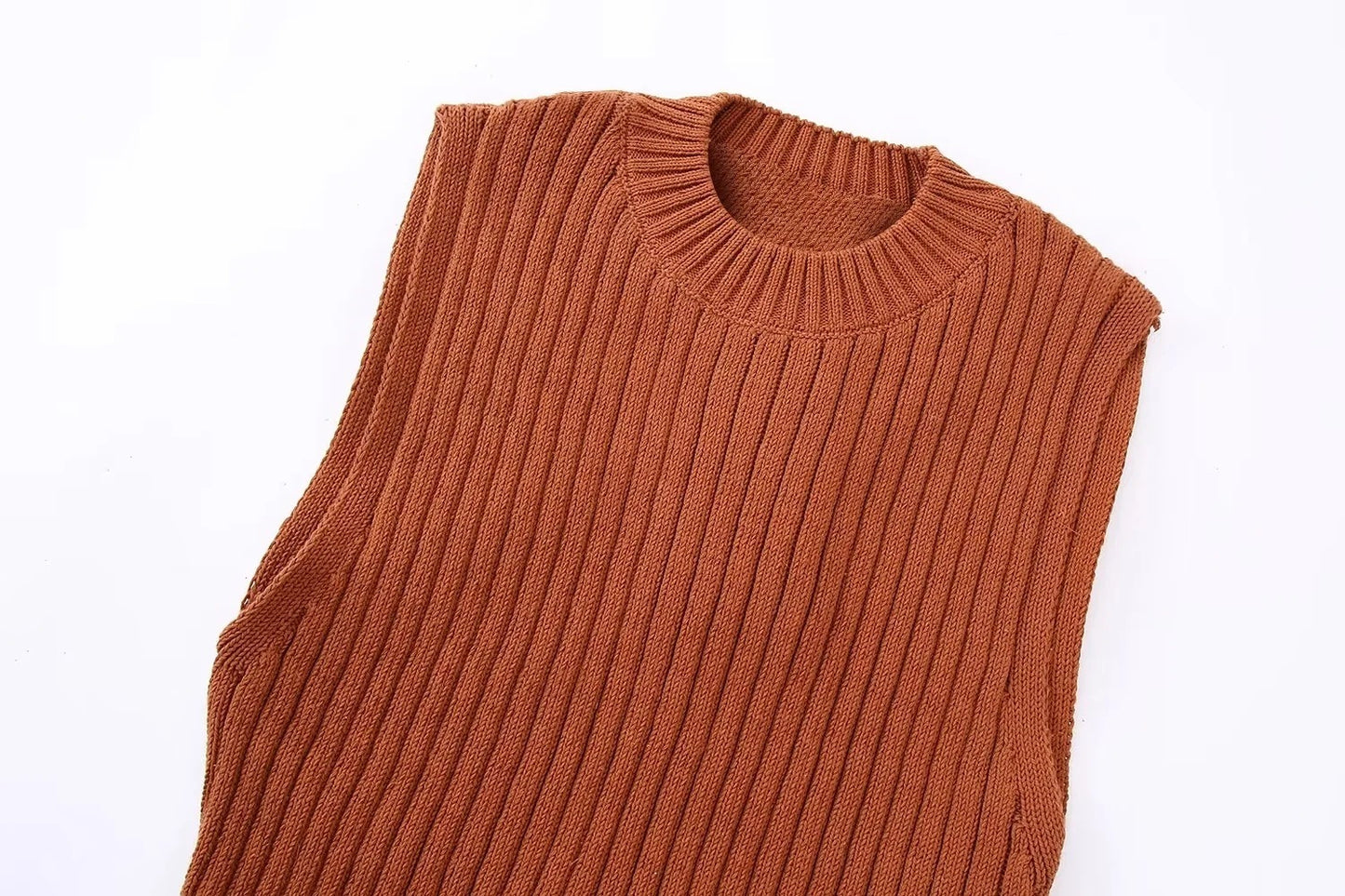 Women's Terracotta Ribbed Open Back Tie Knit Top