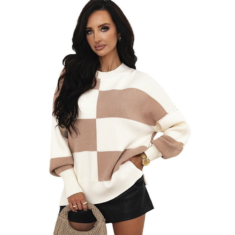 Women's Block Contrast Drop Shoulder Knit Jumper