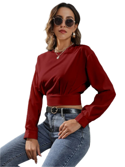 Women's Round Neck Long Sleeve Crop Top