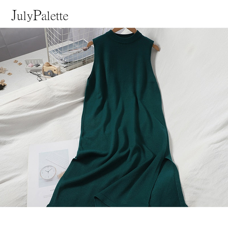 Women's Pullover Knitted Sleeveless Split Leg Long Dress