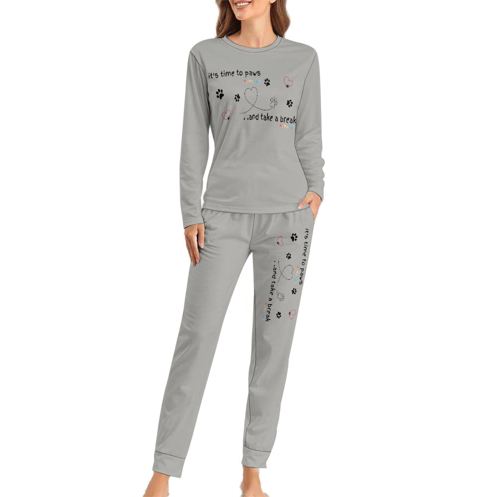 Women's It's Time to Paws Print Two Piece Pyjama Loungewear Set