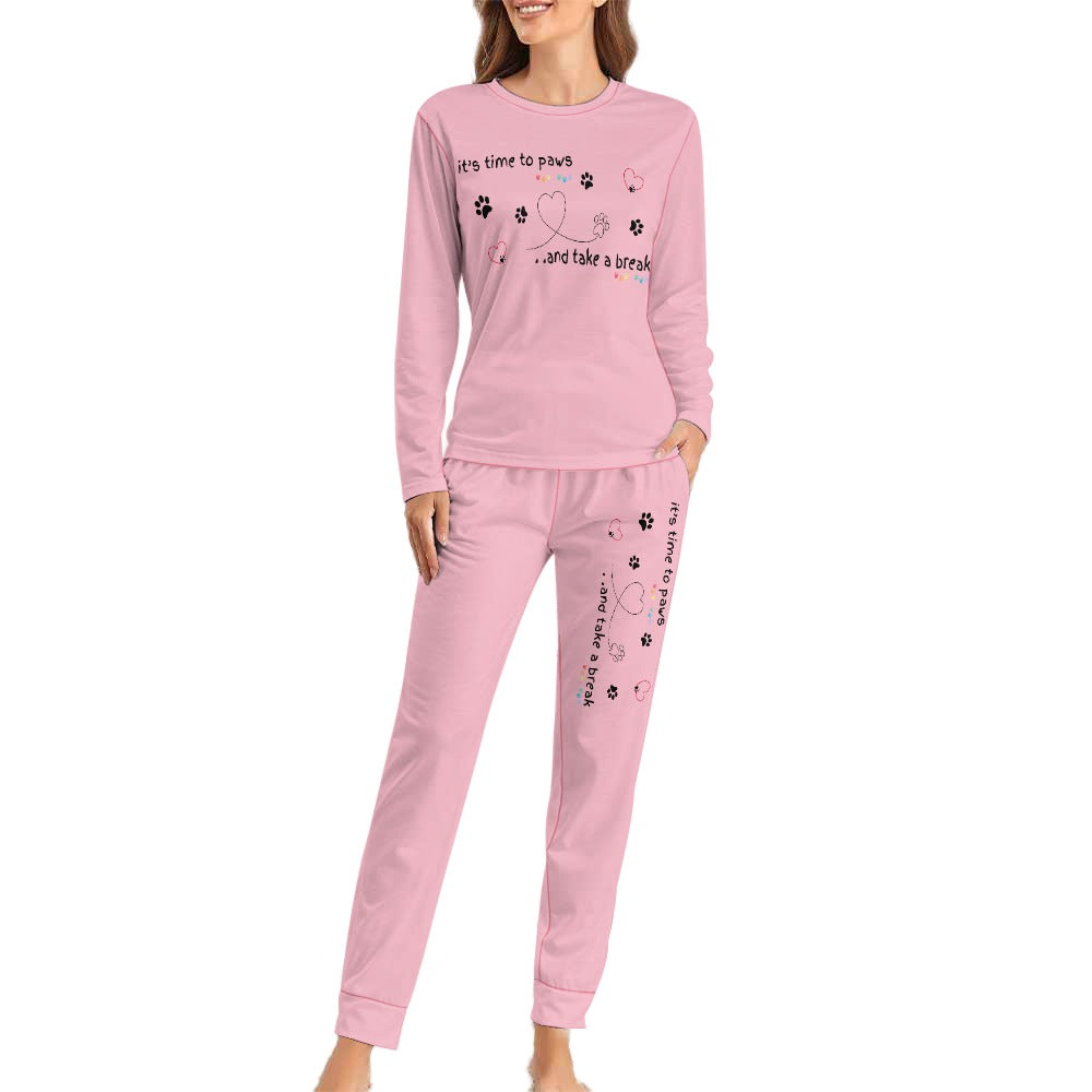 Women's It's Time to Paws Print Two Piece Pyjama Loungewear Set