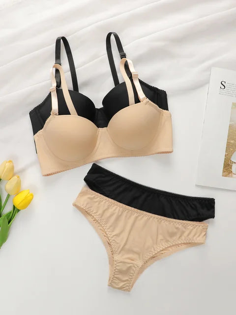 Women's Solid Basic Underwired Bra and Pants Set of 2