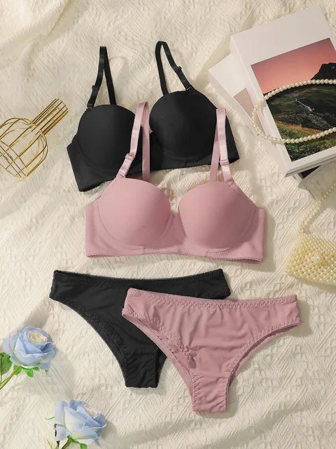 Women's Solid Basic Underwired Bra and Pants Set of 2