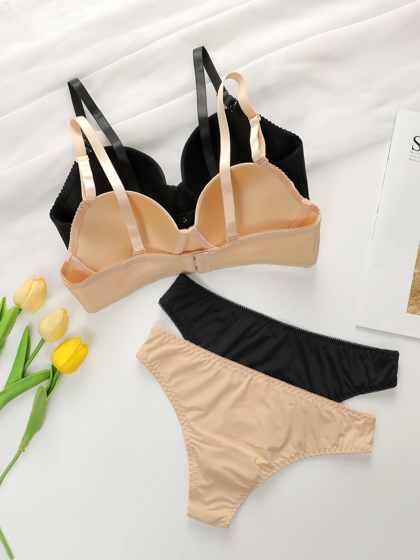 Women's Solid Basic Underwired Bra and Pants Set of 2