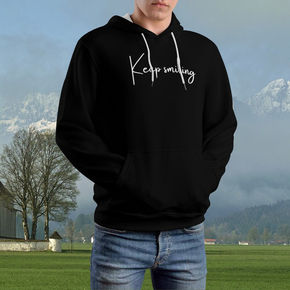 Plus Size Unisex Front and Back Letter Print Keep Smiling Sweatshirt Long Sleeve Drawstring Pocket Hoodie Top