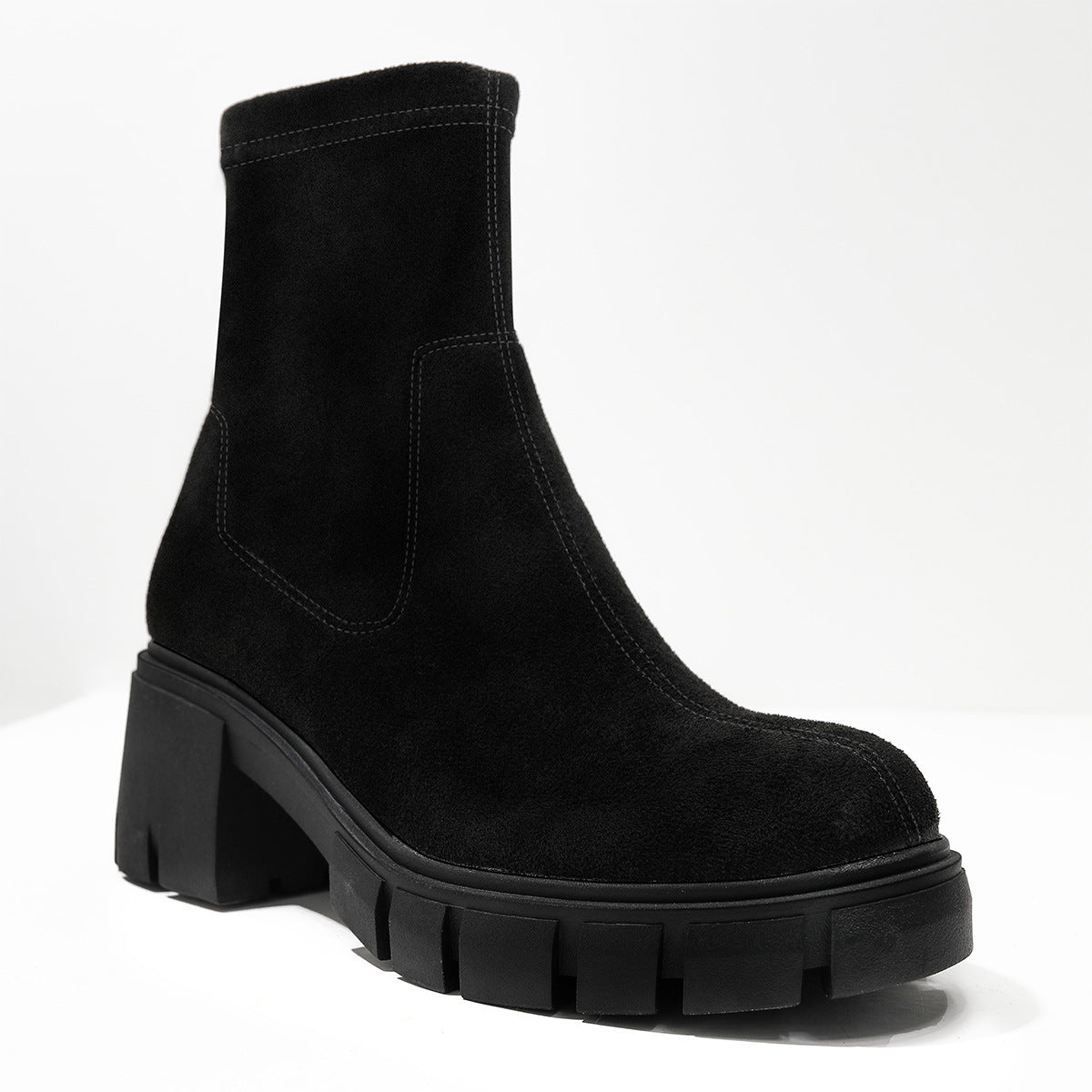 Women's Faux Suede Chunky Sole Pull On Ankle Boots