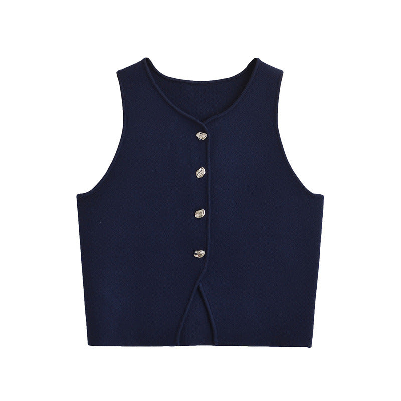 Women's Button Front Knit Vest Waistcoat