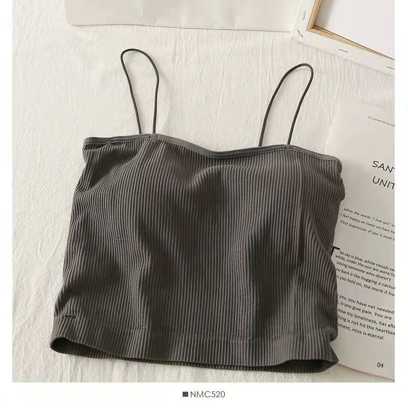 Women's Solid Basic Camisole Crop Top Ribbed Padded Spaghetti Straps